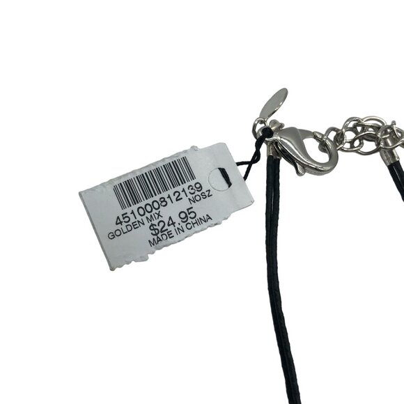 Chico's Silver Gold Tone Hammered Oval Pendant Necklace With Adjustable Cord - Picture 4 of 4